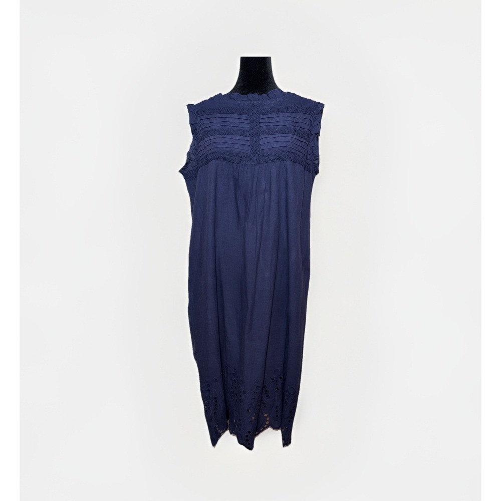 Jennifer‎ & Grace Eyelet Shift Dress Womens Size M Blue Ruffle Cotton Sleeveless